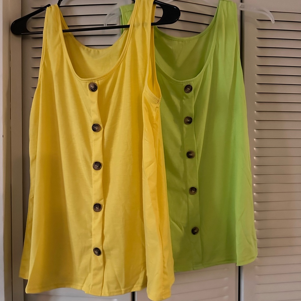 SHEIN Yellow and Green Button-Down Tank Tops - Picture 3 of 4